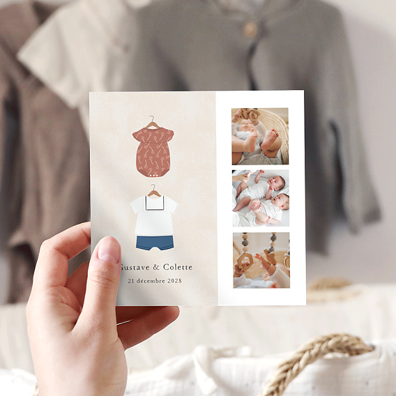 Faire part naissance Petits Vêtements Jumeaux Après 4