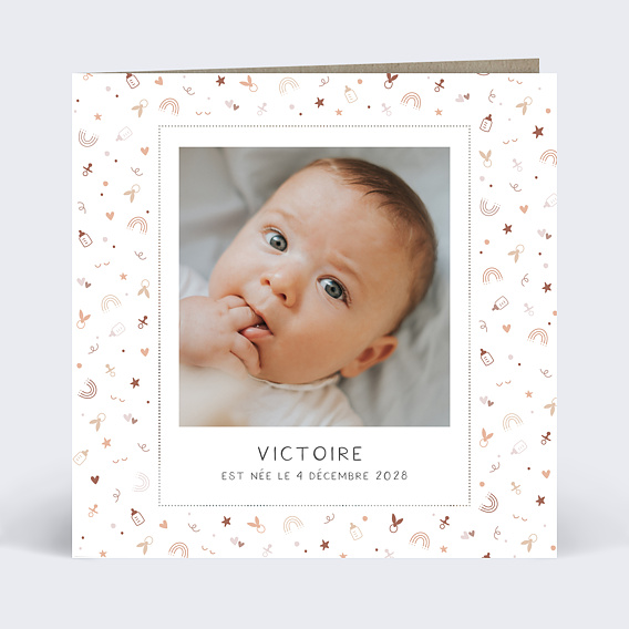 Faire part naissance Découpe Photo Polaroid Bébé Recto