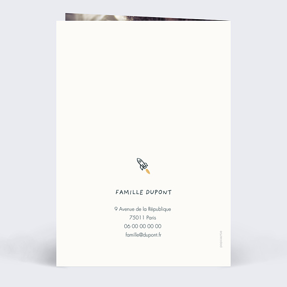 Faire part naissance Famille Céleste Verso