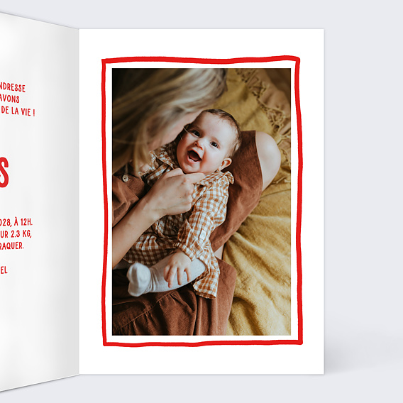 Faire part naissance Cœur Simple Rouge Intérieur Droit