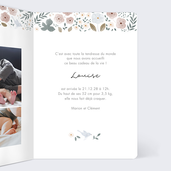 Faire part naissance Frise Fleurie Intérieur Droit