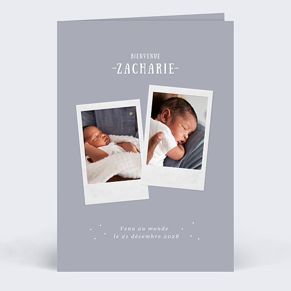 Faire part naissance Polaroïd Lilas