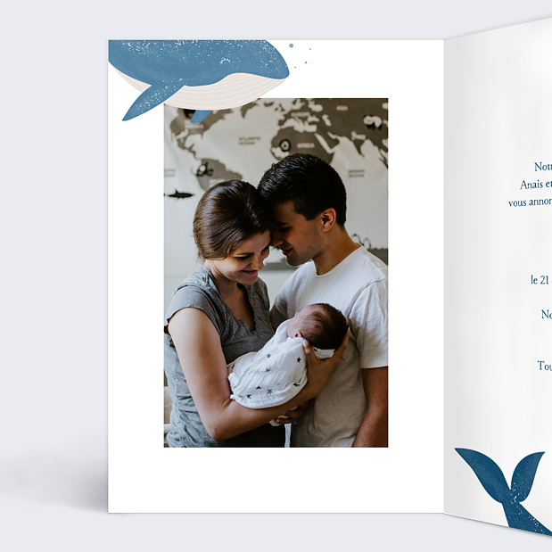 Faire-part Naissance Famille Baleine Intérieur Gauche