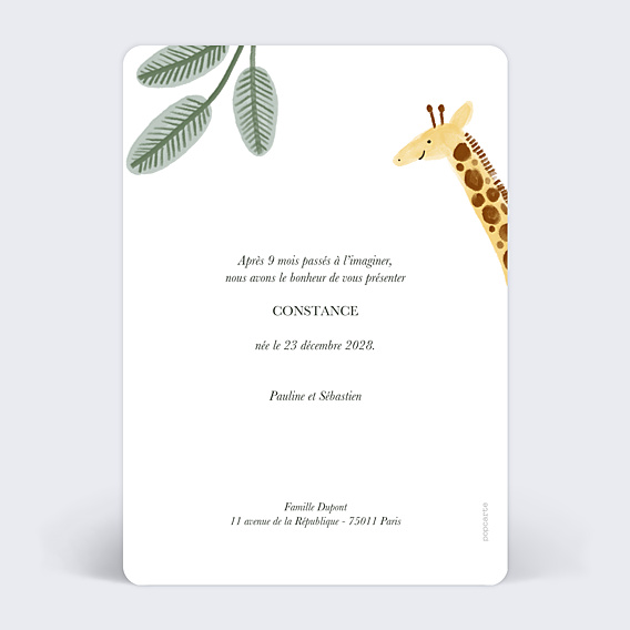 Faire-part Naissance Amis de la jungle