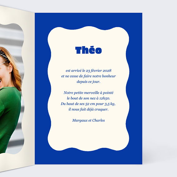 Faire part naissance Rayure sablée Intérieur Droit