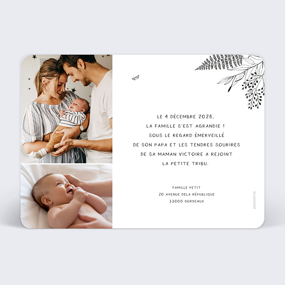 Faire part naissance Animaux de la Forêt Verso