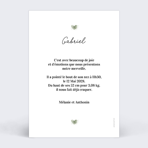 Faire part naissance Portrait en aquarelle Verso