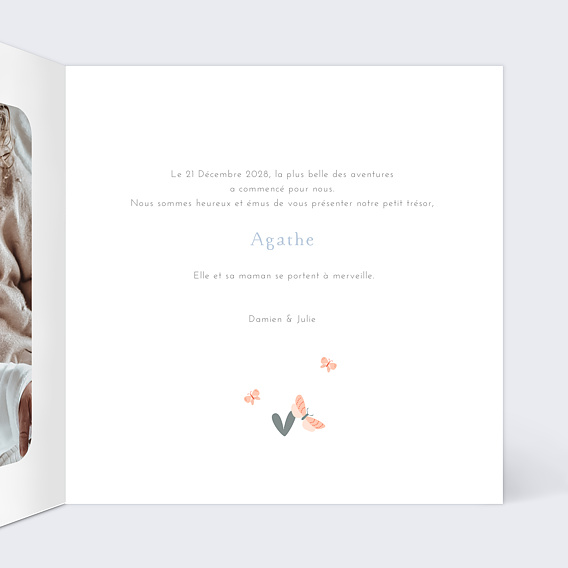 Faire part naissance Papillons Intérieur Droit