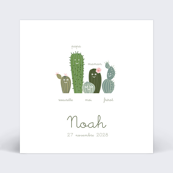 Faire part naissance Famille Cactus