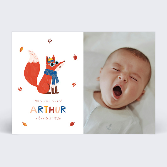 Faire part naissance Renard Coloré Recto