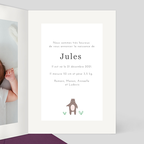 Faire part naissance Animaux pattern Intérieur Droit