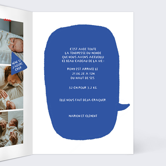 Faire part naissance BD de bébé Intérieur Droit
