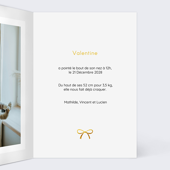 Faire part naissance Cadeau photo Intérieur Droit