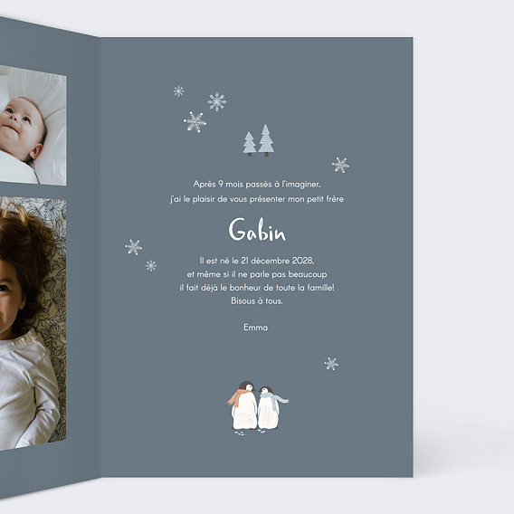 Faire part naissance Flocon d'hiver Intérieur Droit