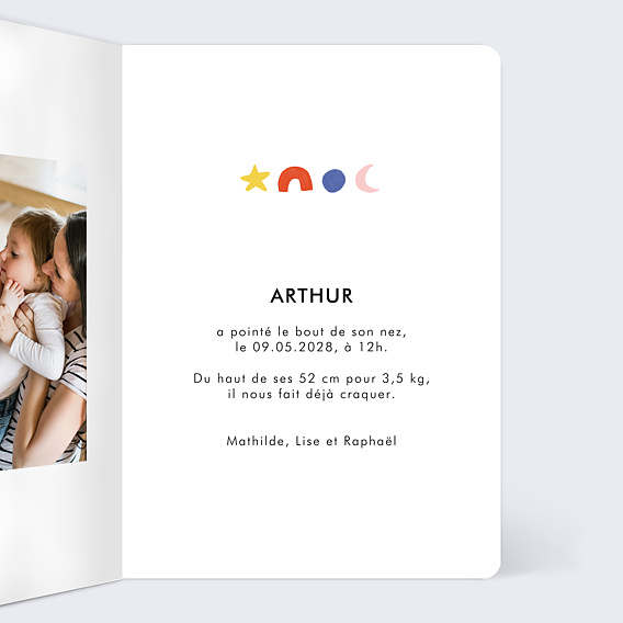 Faire part naissance Formes Colorées Intérieur Droit