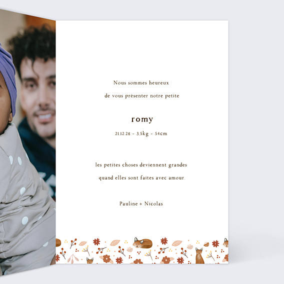 Faire part naissance Frise Renard Intérieur Droit