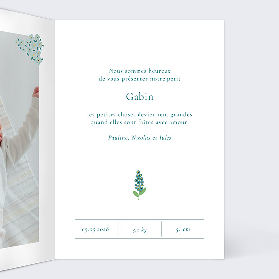 Faire part naissance Liberty Printemps Intérieur Droit