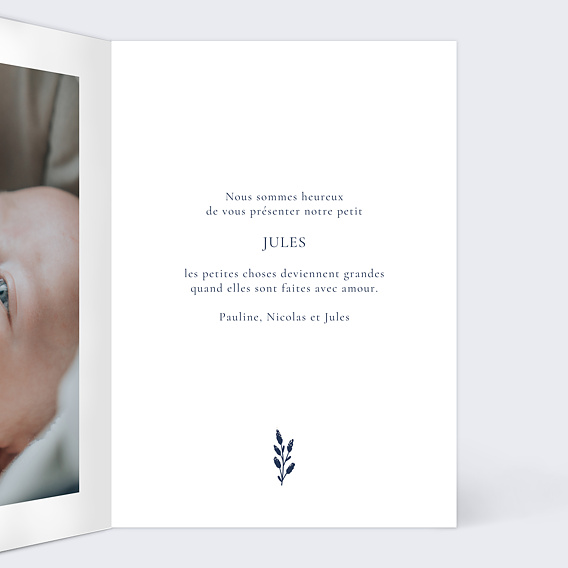 Faire part naissance Liverty Hiver Intérieur Droit