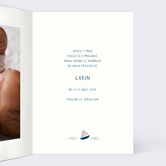 Faire part naissance Motif Marin Intérieur Droit