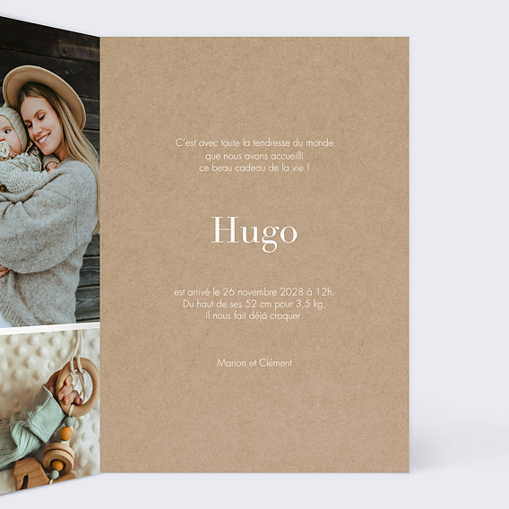 Faire part naissance Multi photo Original Marron Intérieur Droit