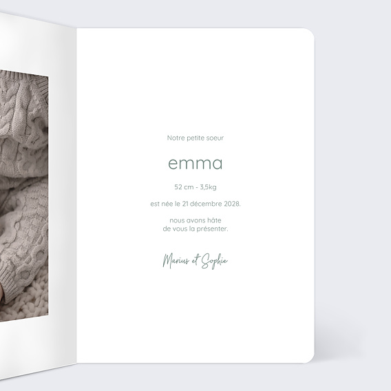 Faire part naissance Sauge Intérieur Droit