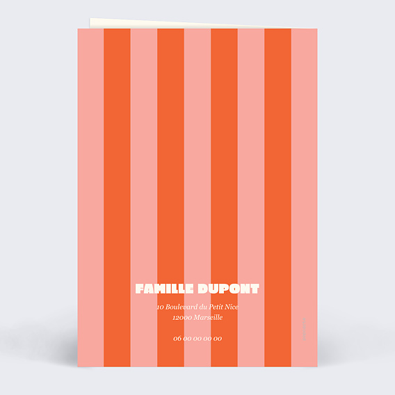 Faire part naissance Rayure abricot et rose Verso