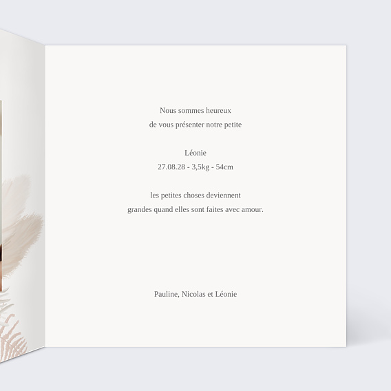 Faire part naissance Bohème rosé Intérieur Droit