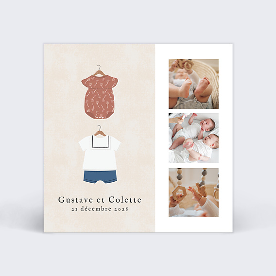 Faire-part Naissance Petits Vêtements Jumeaux