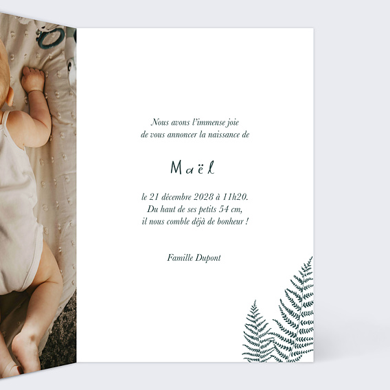 Faire part naissance Crayon Blanc Photo Intérieur Droit