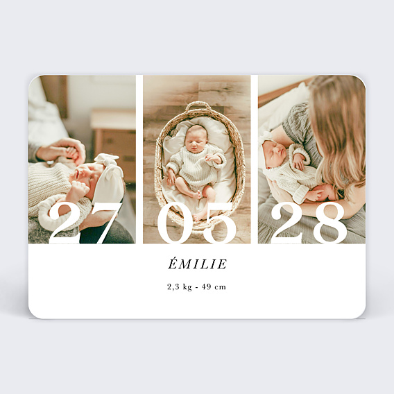 Faire-part Naissance Trois Photos Bébé