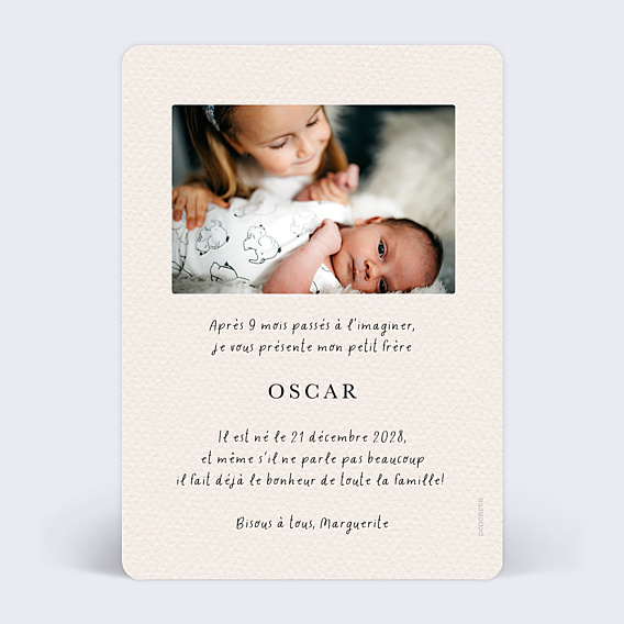 Faire-part Naissance Frère et soeur original