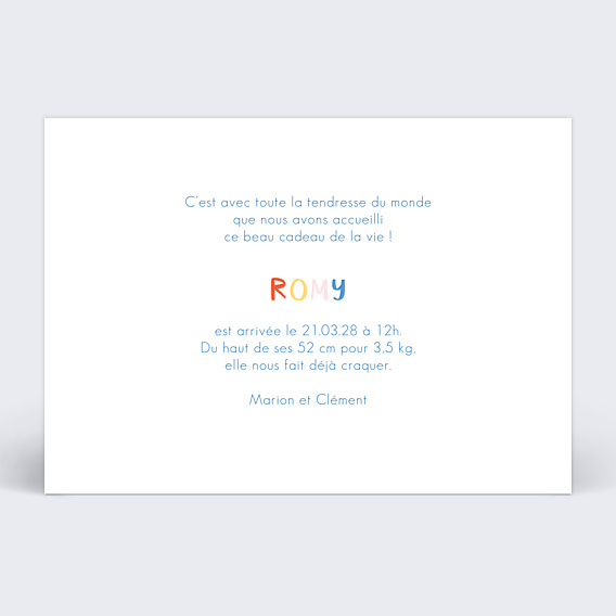 Faire-part Naissance Texte Coloré
