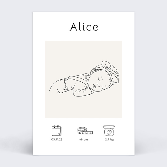 Faire-part Naissance Portrait line art détaillé