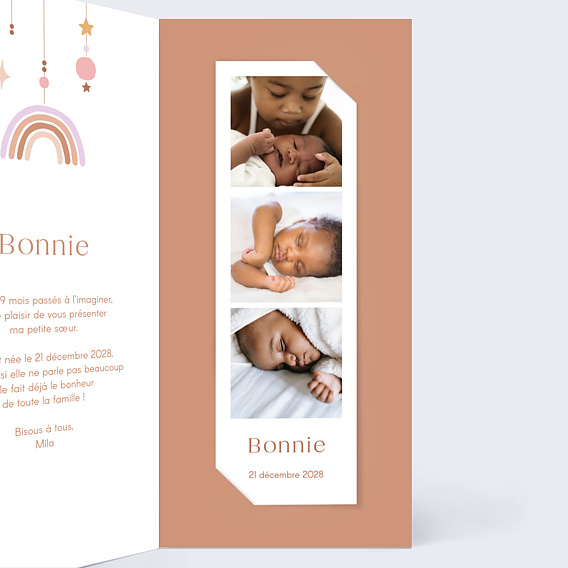 Faire part naissance Lettrine Arc-en-Ciel Intérieur Droit