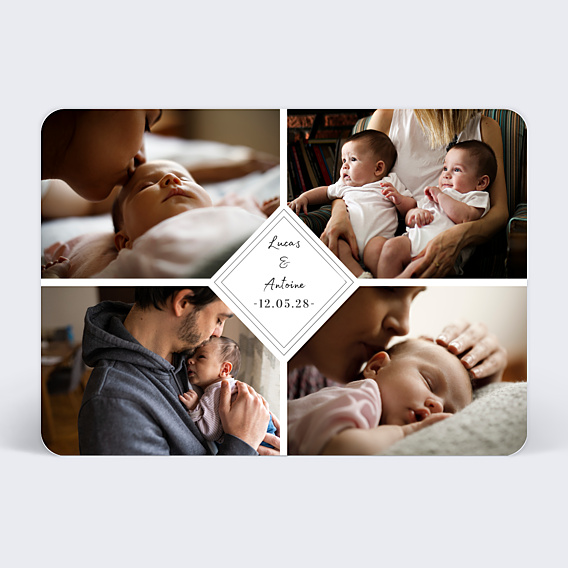 Faire-part Naissance Charme Classique Jumeaux