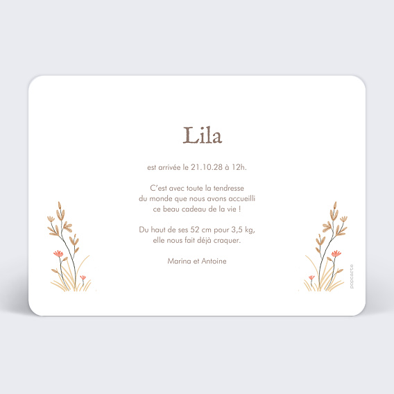 Faire part naissance Faon Verso