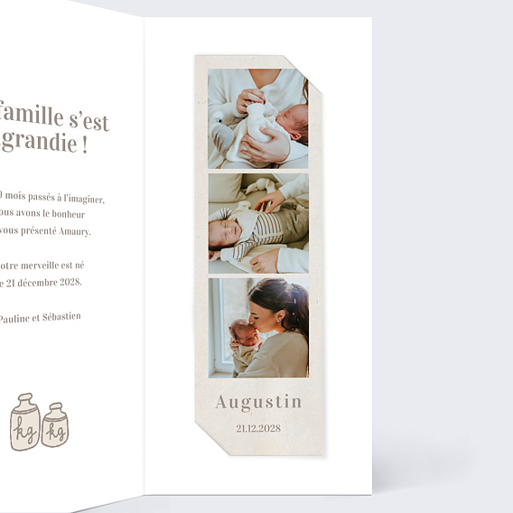 Faire part naissance Pictos Douceur de Lin Intérieur Droit