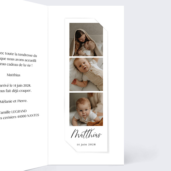 Faire part naissance Triptyque Moderne Intérieur Droit