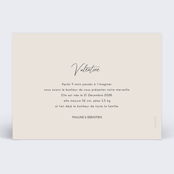 Faire part naissance Polaroid Naissance Verso