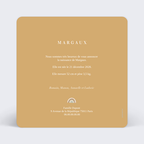 Faire part naissance Layette Bergamote Verso
