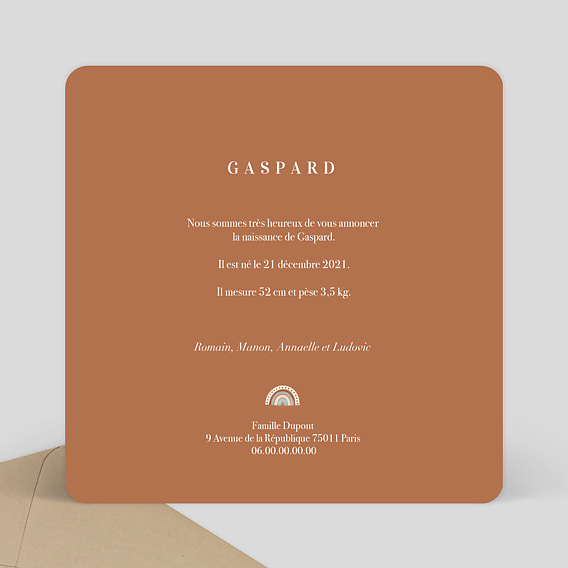 Faire part naissance Layette Châtaigne Verso