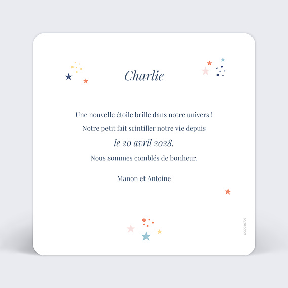 Faire part naissance Petites Etoiles Verso