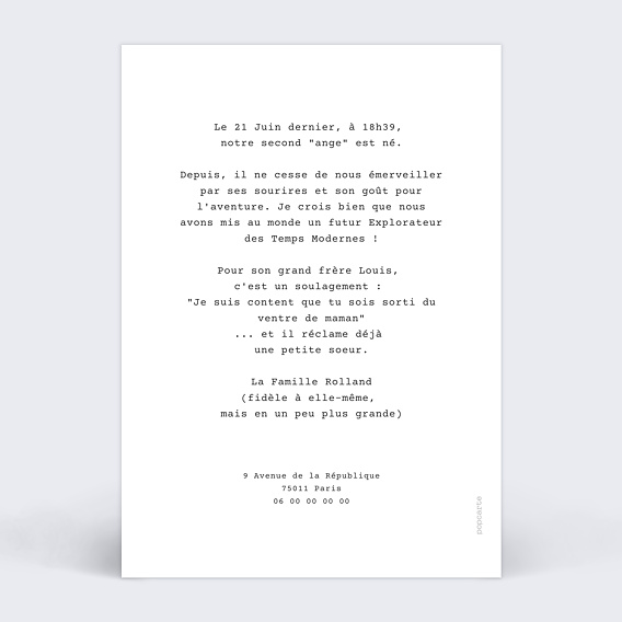 Faire part naissance Polaroid III Verso