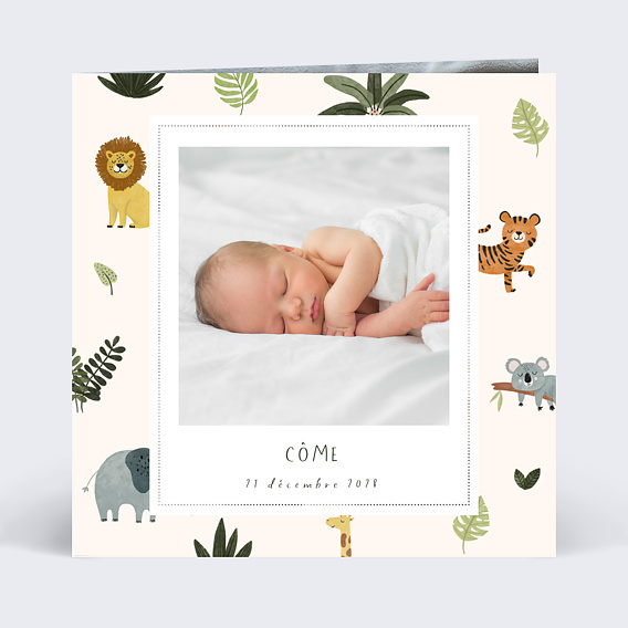 Faire part naissance Polaroïd jungle Recto