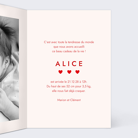 Faire-part Naissance Coeurs