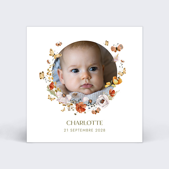 Faire-part Naissance Papillon et Fleurs