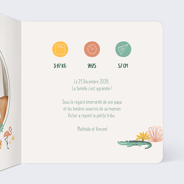 Faire-part Naissance Lettrine Jungle Intérieur Droit