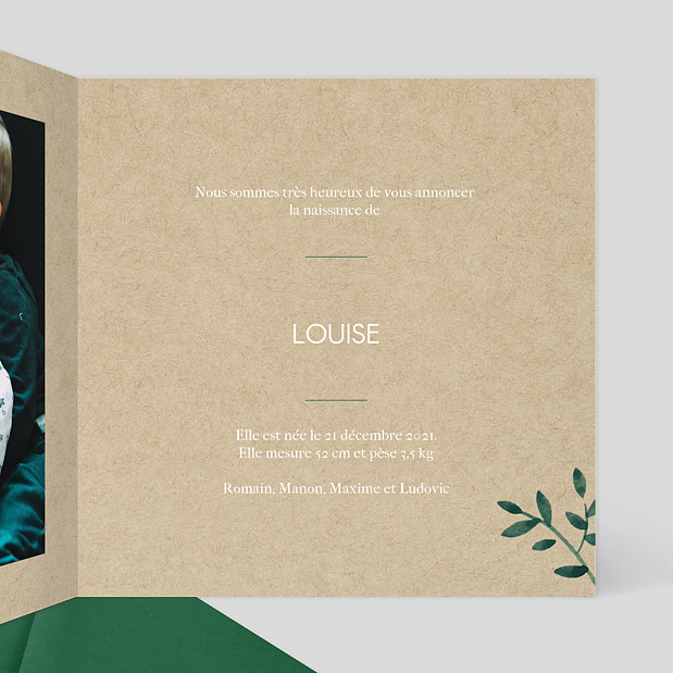Faire-part de Naissance Ombrage Intérieur Droit