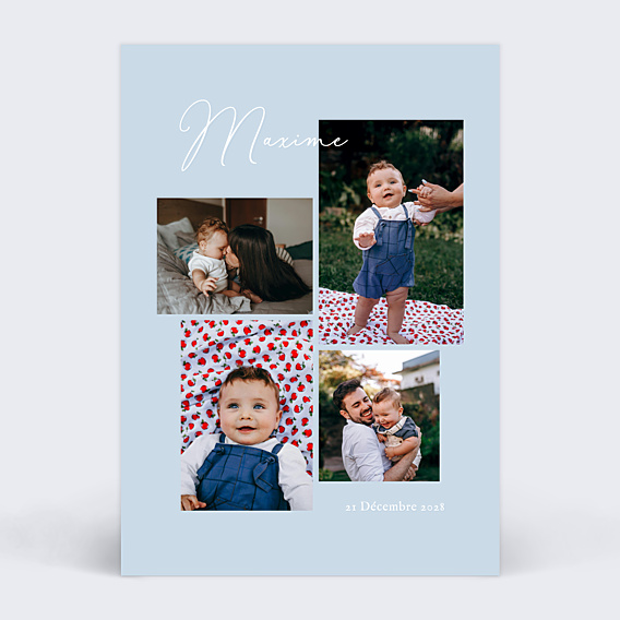 Faire-part Naissance Collage Bleu