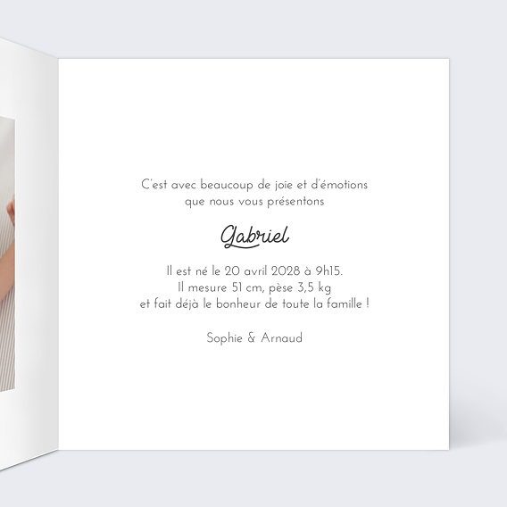 Faire part naissance Coeur Fleuri Intérieur Droit